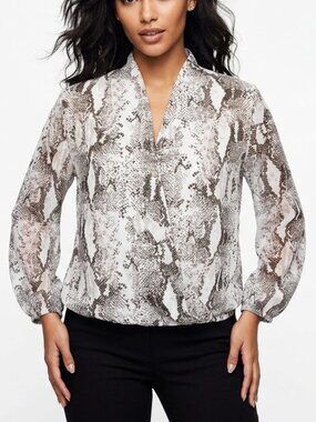 KAII Los Angeles Snakeskin Surplice Wrap Blouse Grayscale Python Print XL